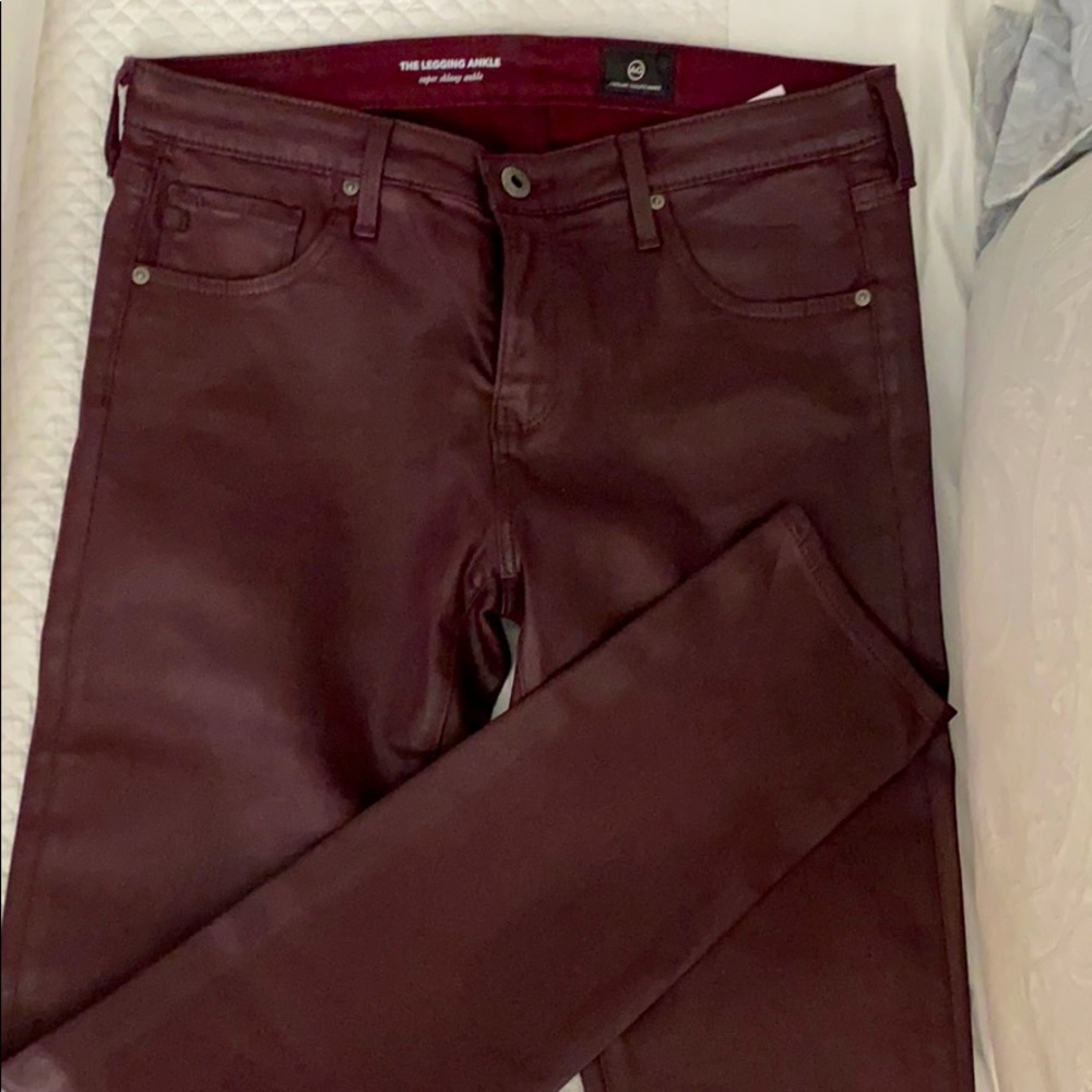 AG burgundy skinny “leather” pants
